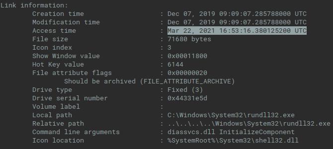 Fig. 3: Details of LNK file from NSA ISO Sample